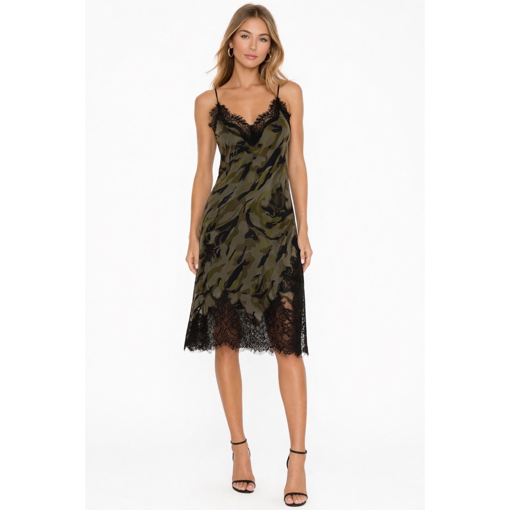 Gold Hawk Silk Coco Slip Dress Camo Lace Trim NWT Size Small